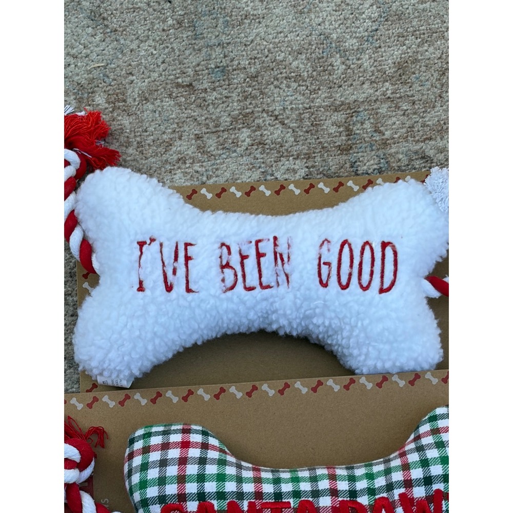 Winifred & Lily Christmas Dog Toy Set 2pk Santa Paws I've Been Good Bone Rope - Picture 3 of 5